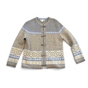 EUC Vintage Susan Bristol 100% Wool Nordic Fair Isle Cardigan Sweater Size Small